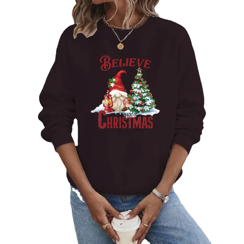 

Crew-neck Hoodie Christmas Long-sleeved Hot Santa Tree Print Sweatshirt Streetwear Women Sweatshirts Hoodies Women