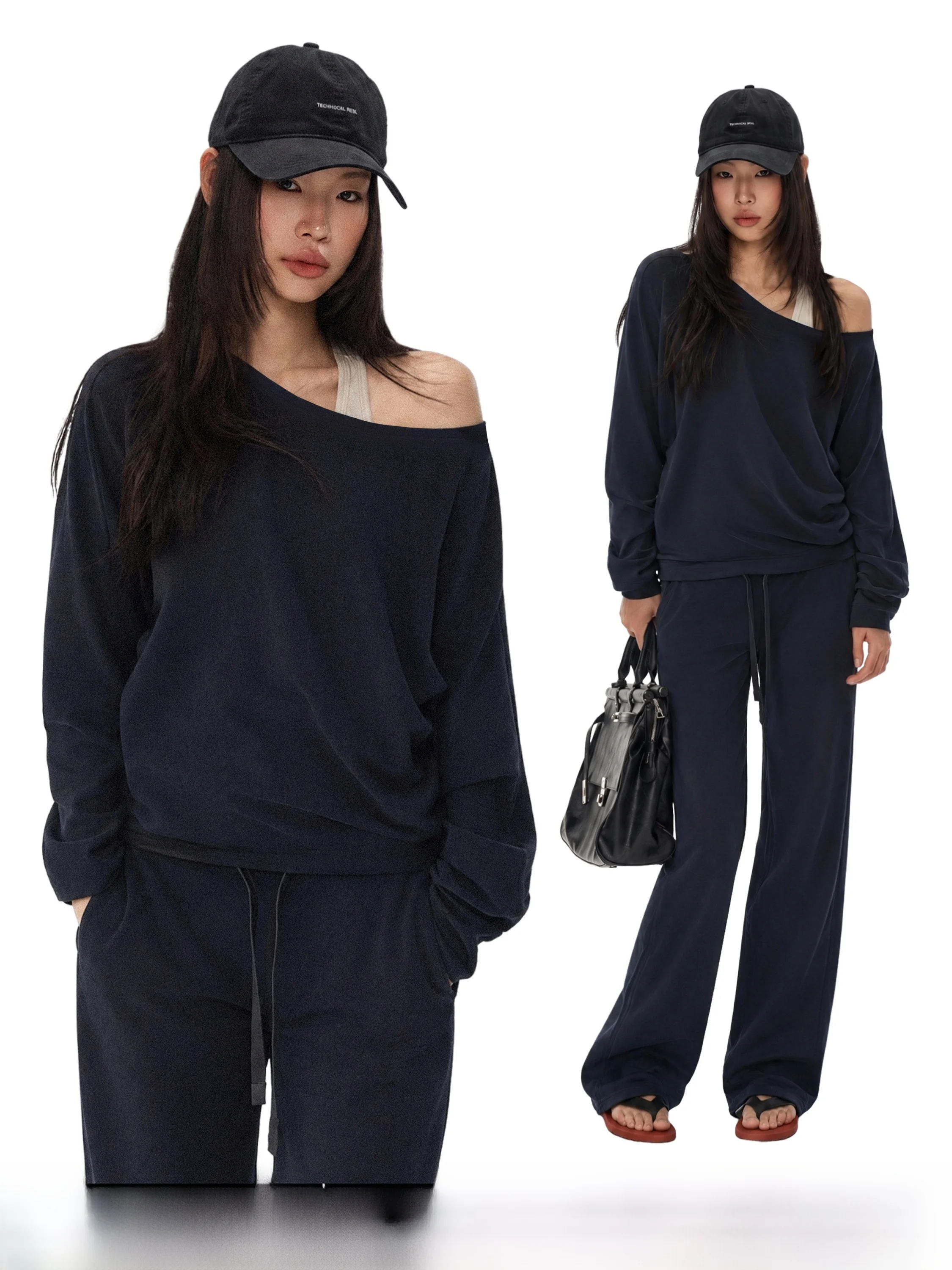 GOGO BURN American Pure Color Long Sleeve Sweatshirt Casual Pants Women's Autumn Versatile Two-Piece Set Casual Style Short L...