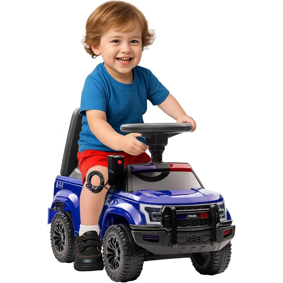子供用乗用玩具、動作するPAシステムとホーン付き、警察車両スタイルの足踏み式スライドカー、男の子と女の子向け、Unde付き