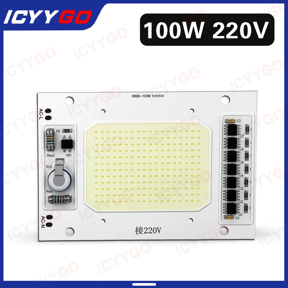 LED COB Chip100W AC 220V Intelligent IC Driverless White LED Beads Suitable For Floodlights Spotlights And DIY Matrix Lighting.