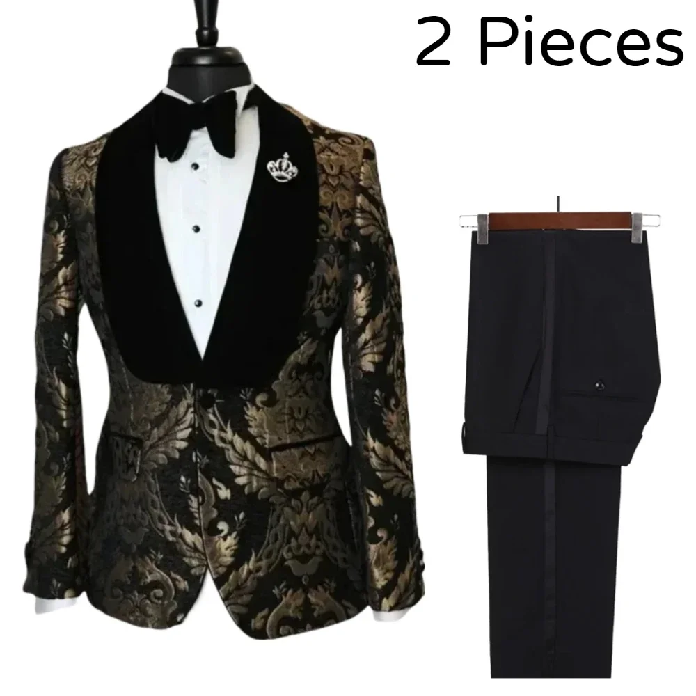 

Floral Men Suits Slim Fit 2 Pieces Prom Wedding Tuxedo For Groom Party Jacquard Fashion Suit Blazer With Pants 2025