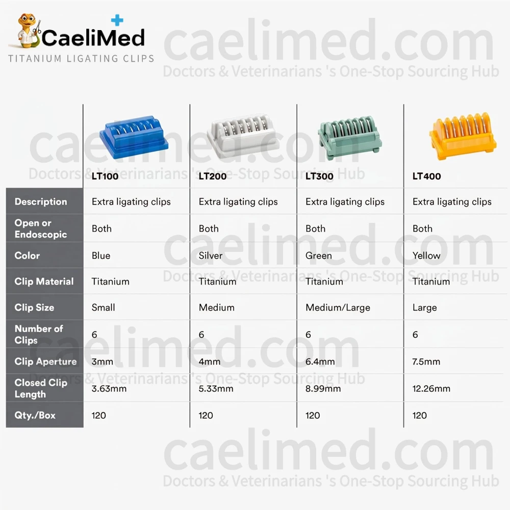 Titanium Ligating Clips, 120pcs Per Box LT100 LT200 LT300 LT400, Hemostatic Clips for Laparoscopic Minimally Invasive Surgery