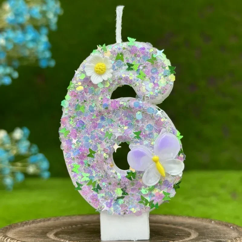 2025 New 0-9 Digits DIY Birthday Candles Butterfly Flowers Children\'s Birthday Girls Number Cake Decorations Candle Room Decor