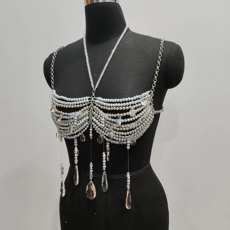 Y08C 調節可能なクリスタルビーズボディチェーンタッセルボディジュエリー取り外し可能なデザイン女性パーティーウェア重ね着アクセサリー
