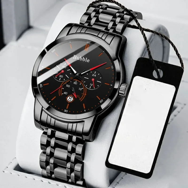 Trendy Sports Water-Resistant Multi-Functional Automatic Quartz Glow-in-the-Dark Stainless Steel Strap Men's Watch