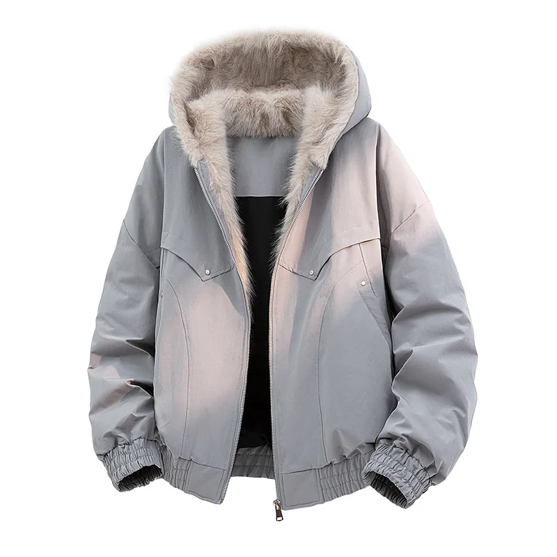 

2025 осень зима мужская куртка с меховым воротником мужская ветрозащитная хлопковая стеганая куртка мужская рабочая одежда повседневное пальто с капюшоном мужское теплое толстое пальто