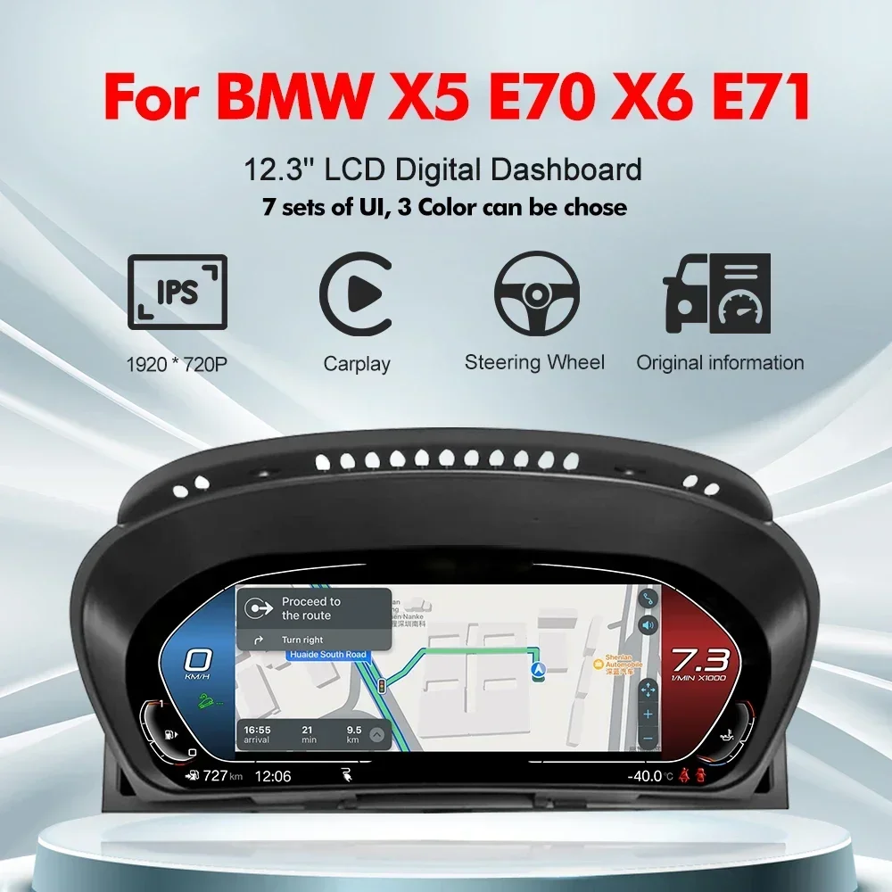 

Цифровая приборная панель NaviHua 12.3'' с LCD-дисплеем для BMW X5 E70 X6 E71 2006-2013, поддержка Carplay и Android Auto