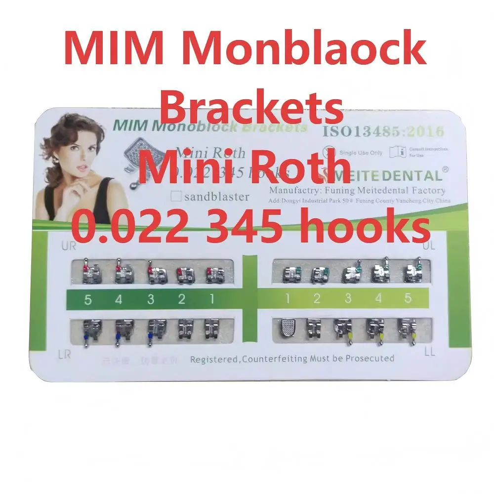 

20pcs/pack MIM Monoblock Mini Roth 345 Hook 0. 022 Slot Dental Metal Brackets