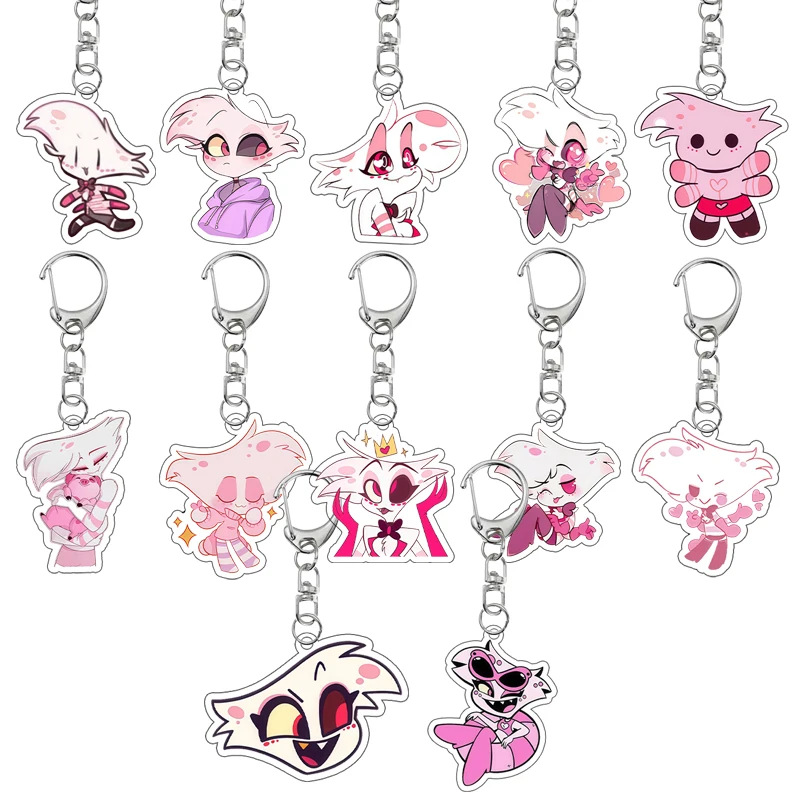 

Anime Cartoon Hazbin Hotel Angel Dust Pink Q Version Acrylic Keychain Keyring Bag Charm Accessory Backpack Pendant Gifts Toys