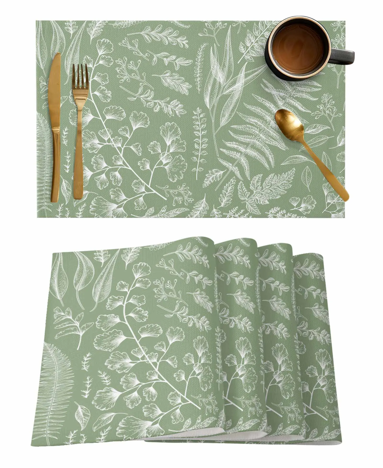 Sage Green Fern Leaves Table Runners Dresser Scarf Table Decor Holiday Wedding Party Dining Table Decor Tablecloth