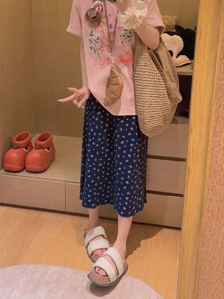 

Юбка Yukiss Midi с цветочным принтом, женская, приталенная, с длинным рукавом, тонкая, удлиняющая ноги, дышащая, А-силуэт