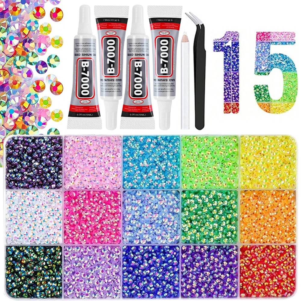 3mm 15 color Bedazzling Kit AB resin jelly flat bottom rhinestone set suitable for DIY phone cases, cups, nail art holiday gifts