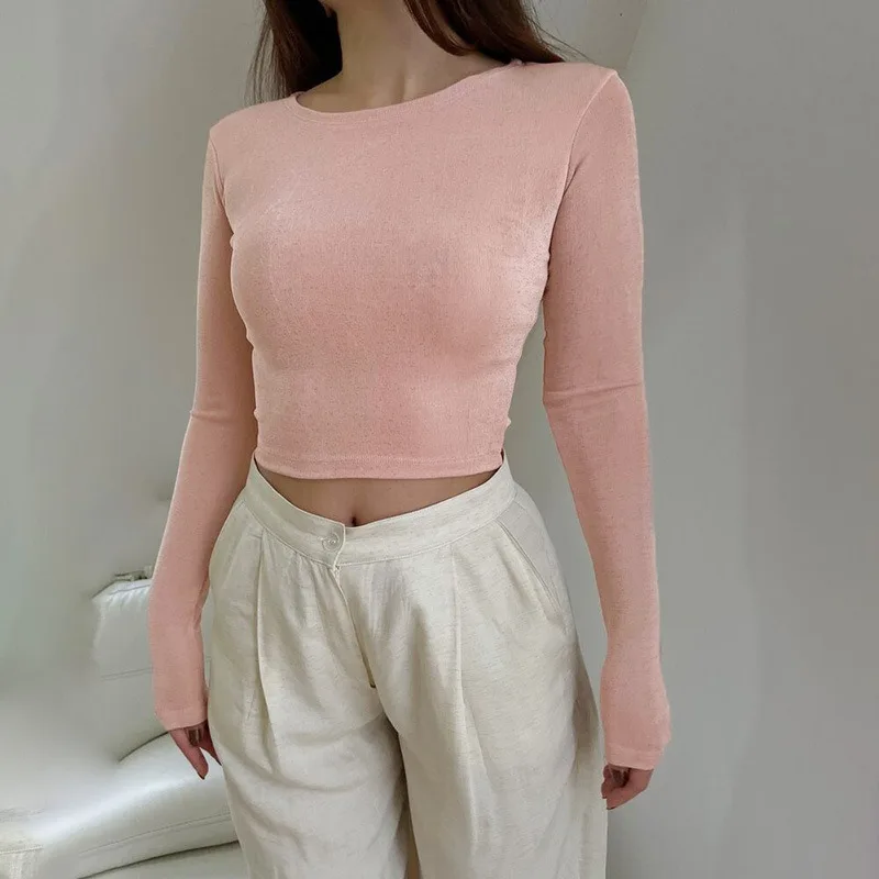 

2023 Autumn New Fashion Bottom Top with Open Navel Versatile Long Sleeved T-shirt