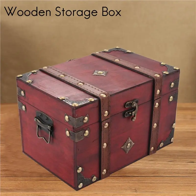 ABFS 5X Retro Treasure Chest Vintage Wooden Storage Box Antique Style Jewelry Organizer For Jewelry Box Trinket Box Big