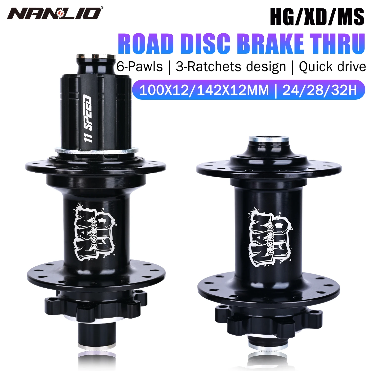 

Ступицы для шоссейного велосипеда Nanlio X150, 6-лопастная втулка 150-клик, передняя часть 100 × 12 мм и задняя сквозная ось 142 × 12 мм, 24/28/32/36 отверстий