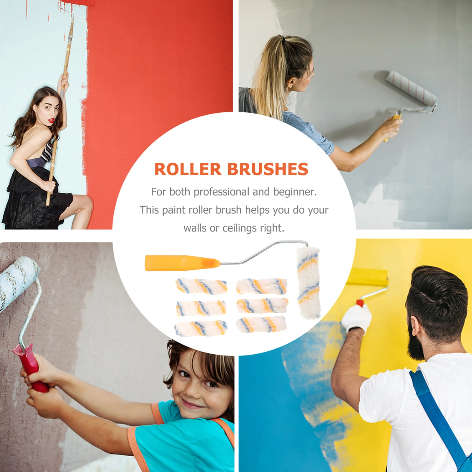 

1 set Small Paint Roller Cover Portable Wall Painting Brush Reusable Roller Frame Comfortable Handle For Latex Oil-Based Paint
