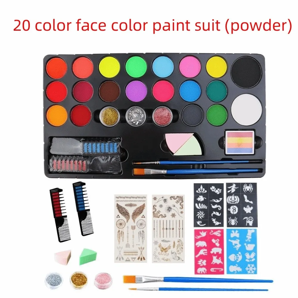 20 Colors Watercolor Paint Set Glitter Paint Vivid Colors Watercolor Pigment Set Stencils Oil Paint Halloween Masquerade Makeup