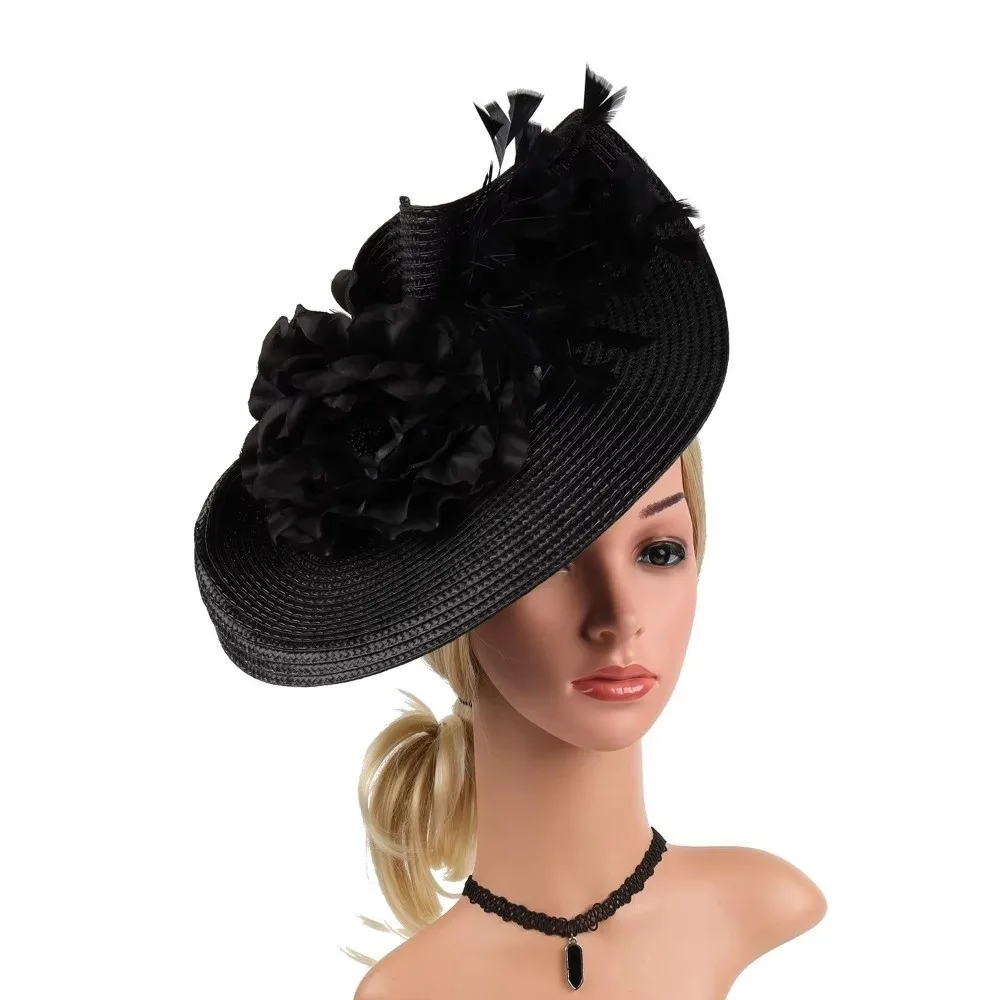 Extravaganter Feder-Fascinator-Hut aus Stroh, handgefertigt, für Teepartys, Kentucky-Hut, Blumen-Kopfschmuck, Damen-Fascinator, Derby-Pillbox-Hut – Detail 13
