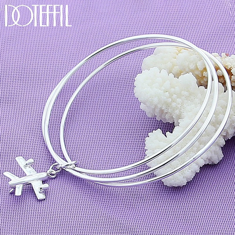 

DOTEFFIL 925 Sterling Silver Three Circle Aircraft Bangle Bracelet For Man Woman Wedding Engagement Fashion Charm Party Jewelry