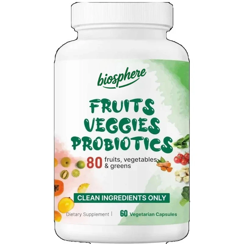 80+Super Vegetable and Fruit Complex with Probiotic Capsules | Immune, Gut, and Digestive Health Support