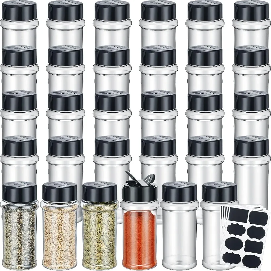 

Eccliy 36 Pack 3 oz Clear Plastic Spice Jars with Label and Shaker Lids Empty Spice Bottles Seasoning Containers Seasoning Jars