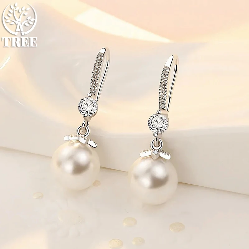 

925 Sterling Silver Romantic Zircon Crystal Pearl Drop Earrings For Women Fashion Designer Jewelry Party Wedding Accessories