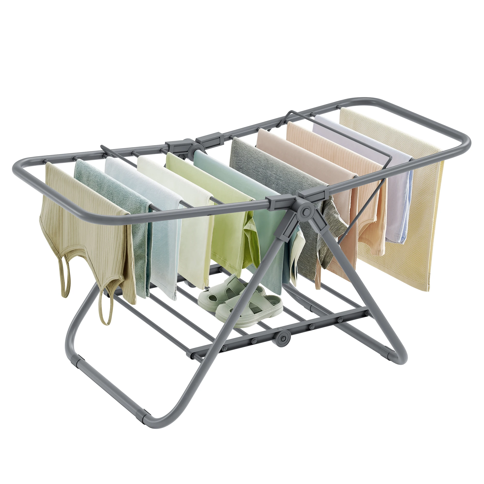 

Adjustable cloth rack Small laundry room Steel folding butterfly drying rack