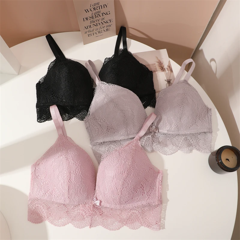 Hot Sexy Push Up Lace Bra Deep V Brassiere Thick Cotton Women Underwear Lace Embroidery Flowers Lingerie Cup Wireless Bras