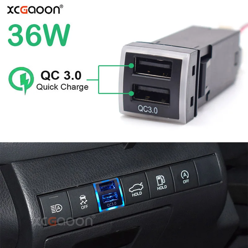 

2 USB Ports QC3.0 Mobile Phone Fast Car Charger for Toyota Land Cruiser Prado 150 Series Rav4 Camry Hiace Corolla