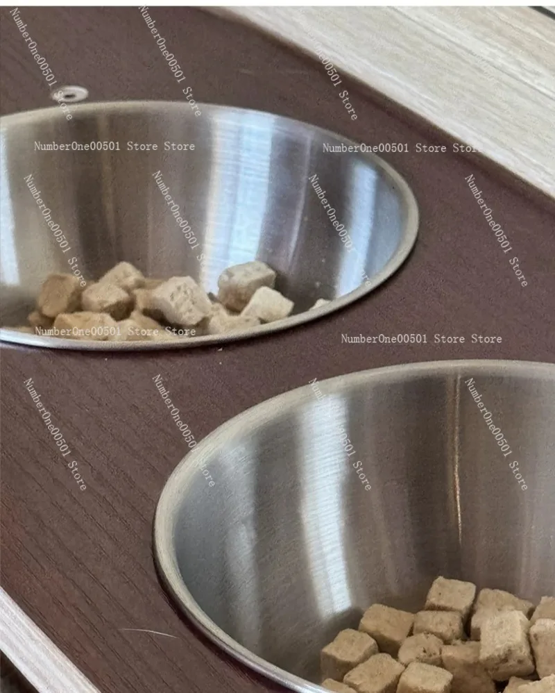 

Wooden Double Pet Bowl Stand Non Slip Stainless Steel Cat Dog Feeder