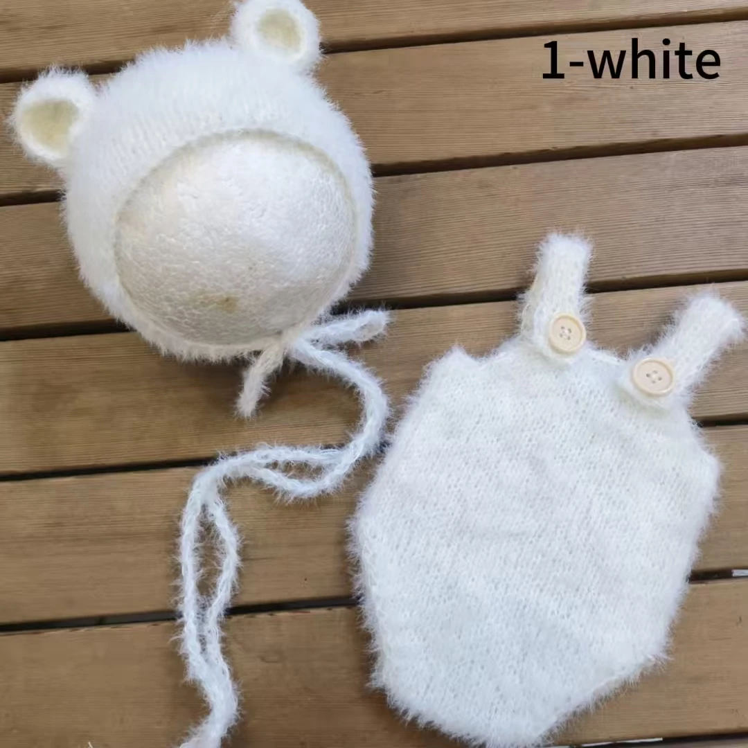 Newborn Photography Props Imitation Mink Fur Soft Multi-Colored Bear Hat And Pants Set Baby Photo Outfit Accessories
