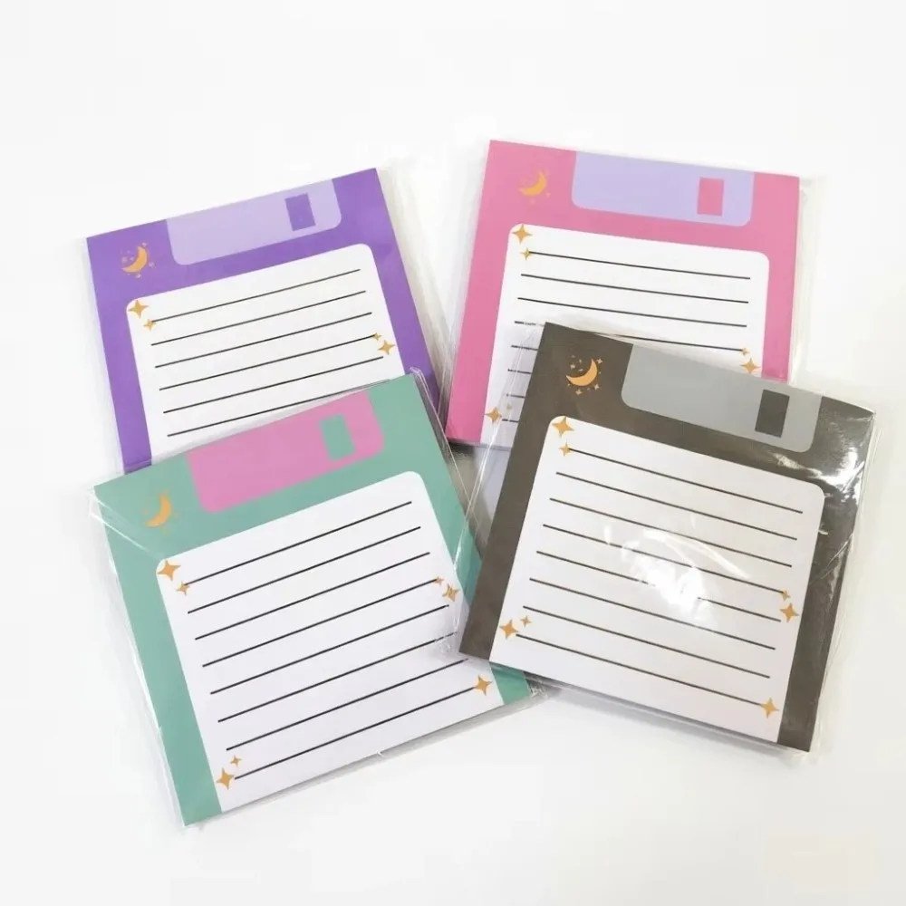 4pcs Set 50 Sheets Per Pad Floppy Disk Sticky Notes Lined Adhesive Paper Self Sticky Note Pads Decorative Celestial Moon