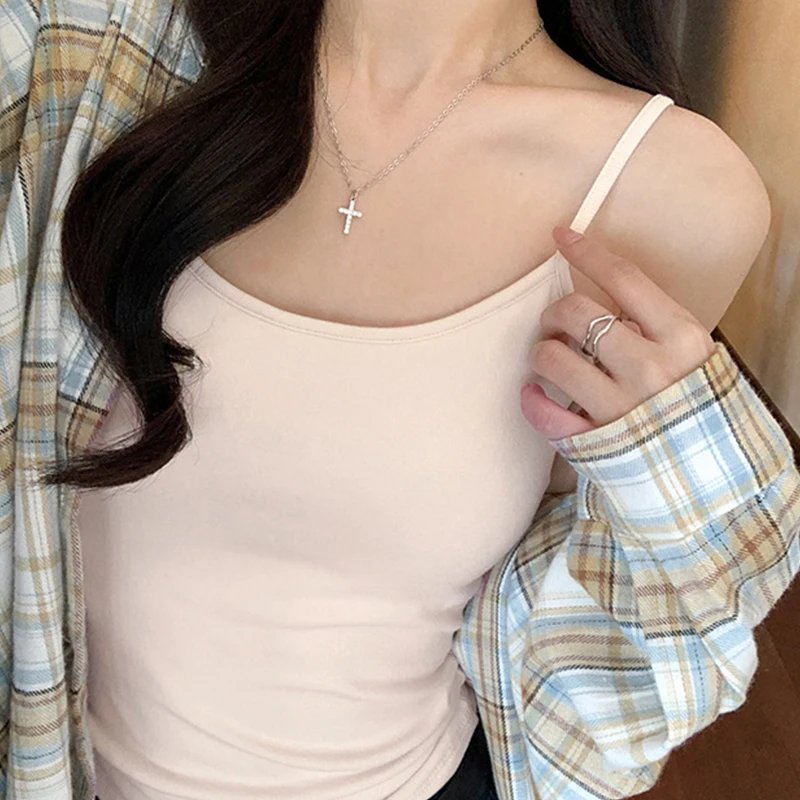 1pcs Girls Padded Bra Tank Top Women Casual Strap Top Vest Female Camisole With Removable Built In Bra Fitness Clothing S M L XL image 3