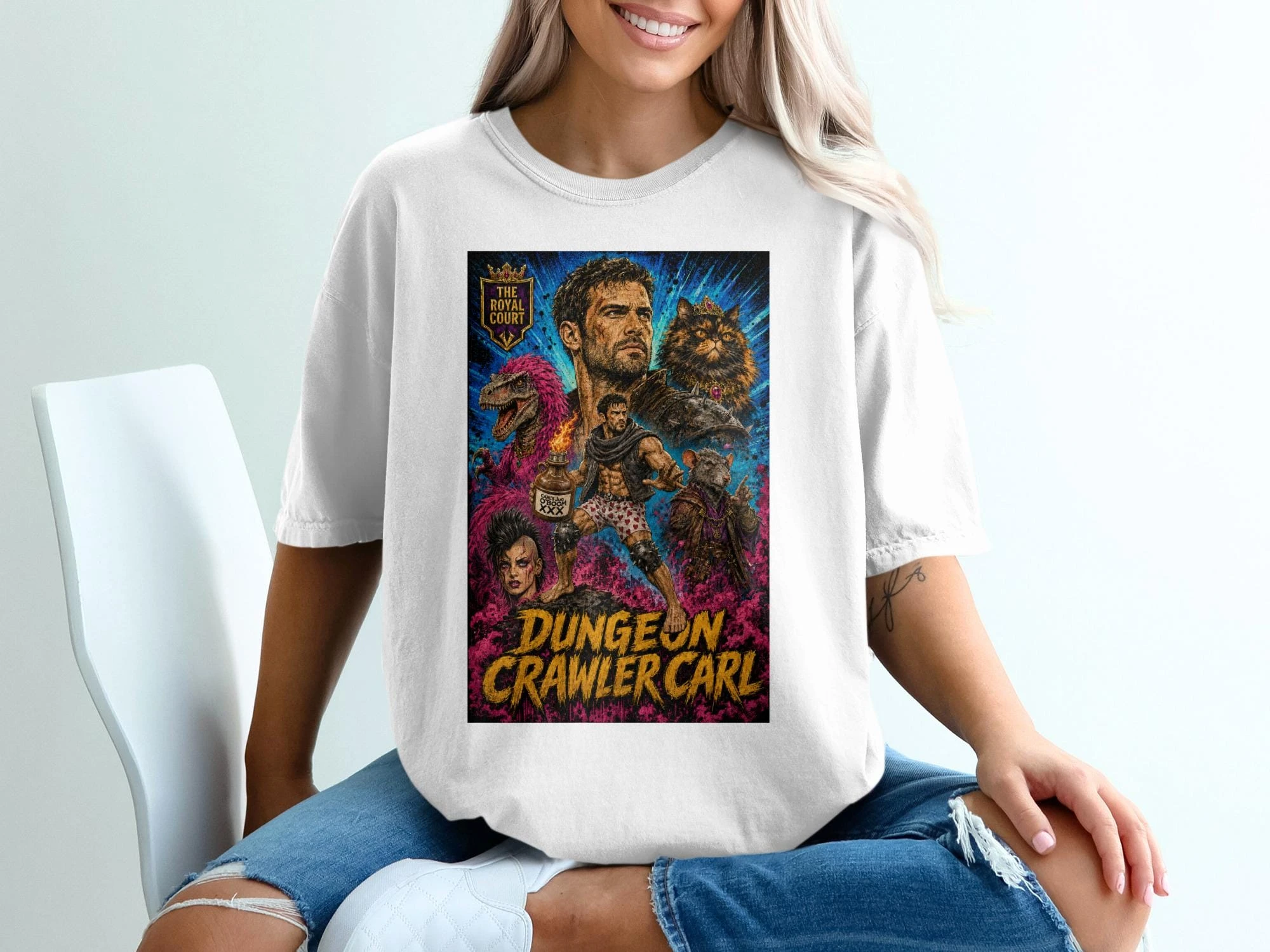Dungeon Crawler Carl Shirt 1717 The Royal Court Black Casual Crew Neck T Shirt Unisex All-Season