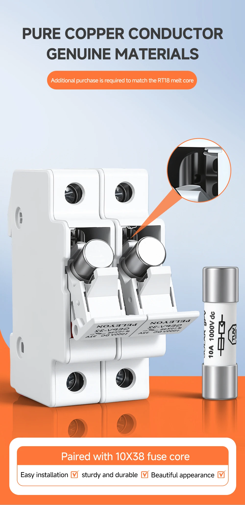 1 Stück 2P DC Sicherungshalter 10*38mm Hochspannung Solar-PV 1000V Basis Photovoltaik-System-Schutzvorrichtung GEPV – Detail 1