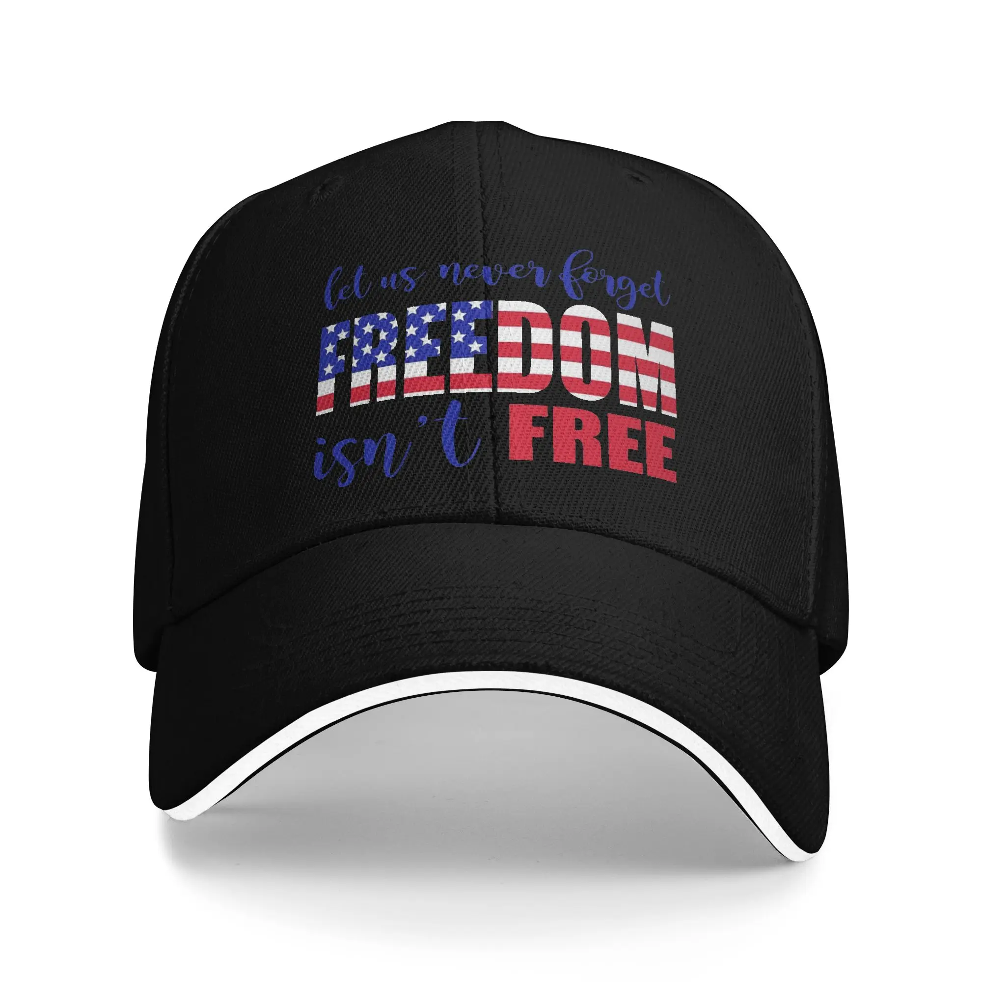 Summer May We Never Forget Freedom Isn't Free Golf Hat Unisex Style Trucker Hat  Outdoor Golf Adjustable Sun Caps