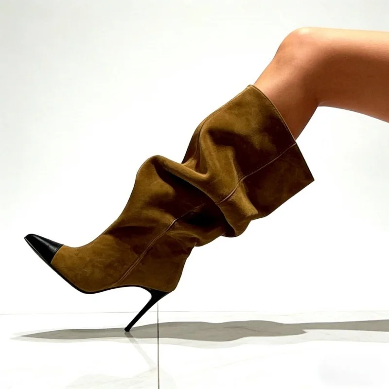 

Сапоги Arden Furtado из замши с плиссировкой, высокие сапоги до колена с заостренным носком, на очень высоком каблуке, разноцветные, современные сапоги.