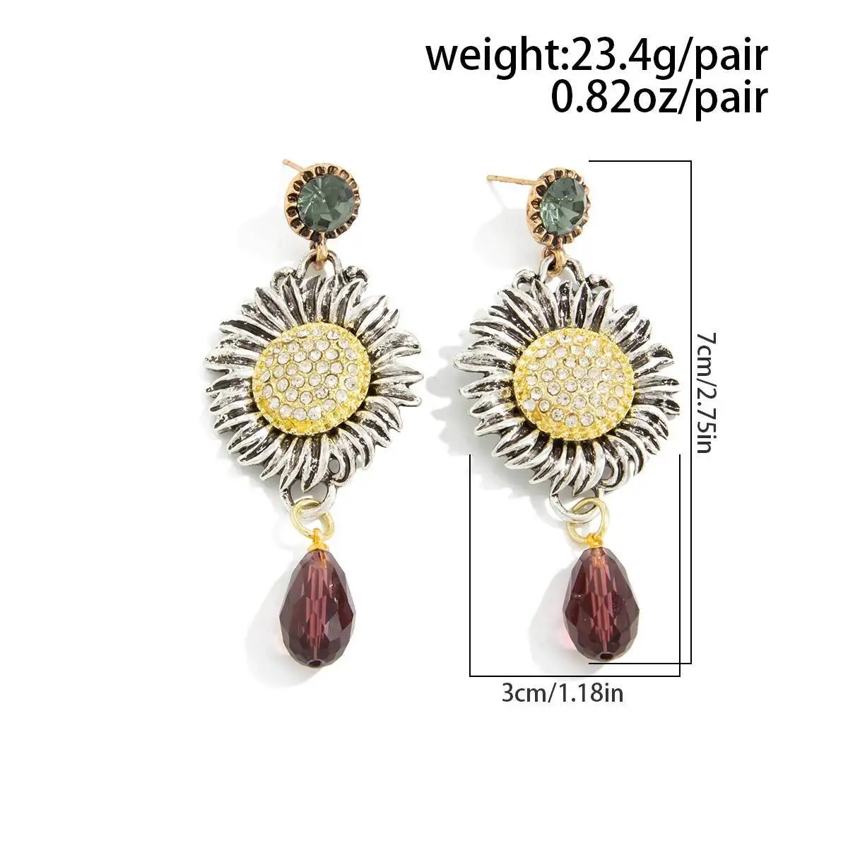 IngeSight.Z خمر أنيقة عباد الشمس إسقاط أقراط امرأة 2026 الكلاسيكية المبالغة القرط مأدبة مجوهرات اكسسوارات هدية #5