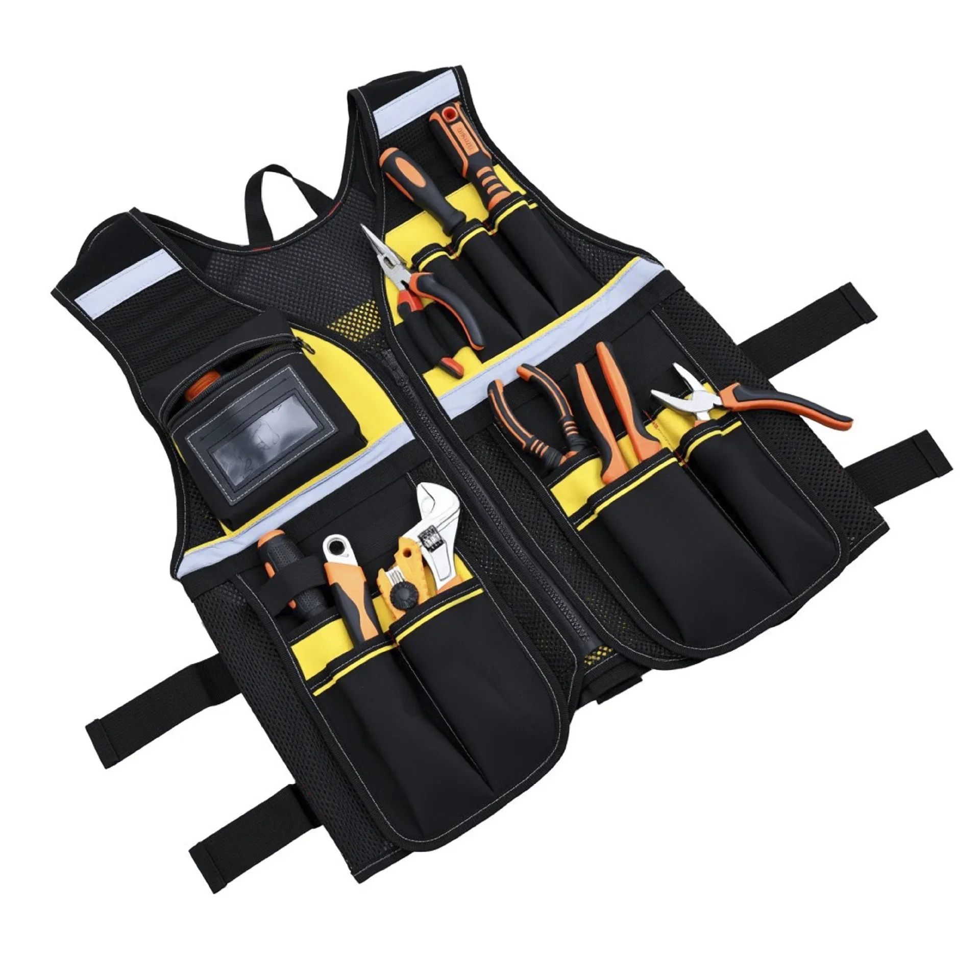 Gilet de travail réfléchissant avec support de téléphone amovible pour électricien, menuisier, organisateur d'outils de chantier