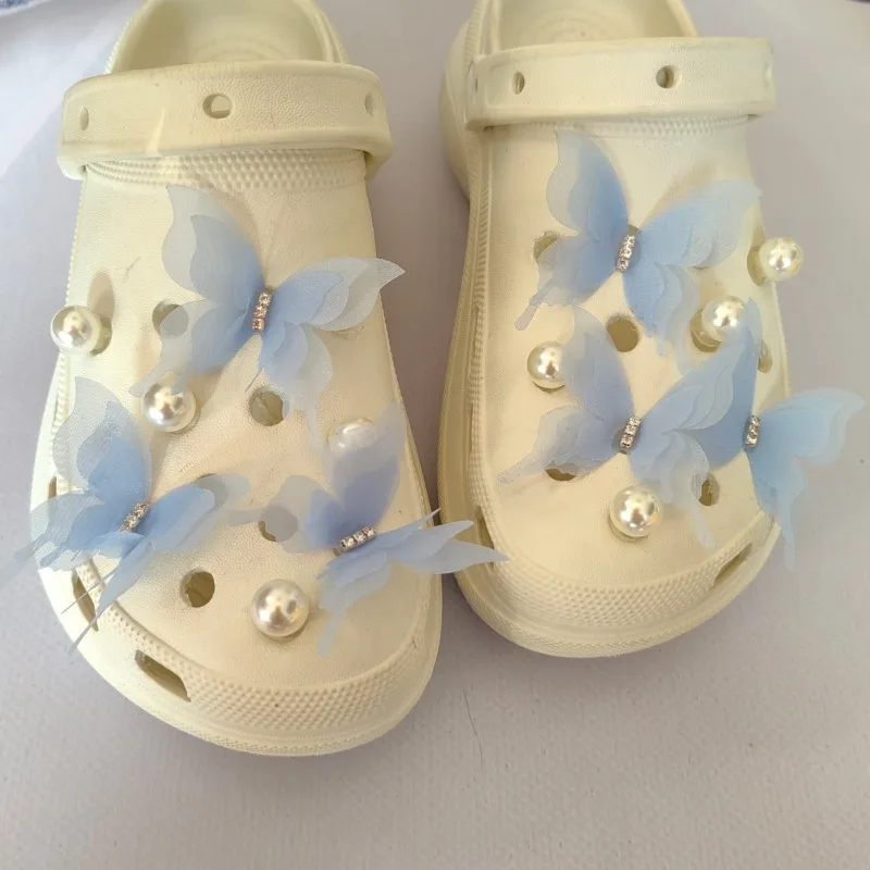 크록스용 라인석 나비 참, 우아한 진주 신발 장식, 전체 세트 DIY 샌들 액세서리, 사랑스러운 올매치 패션 