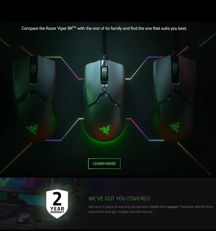Razer Viper 8KHz Ultralight Ambidextrous Wired Gaming Mouse Fastest Gaming Switches 20K DPI Optical Sensor Chroma