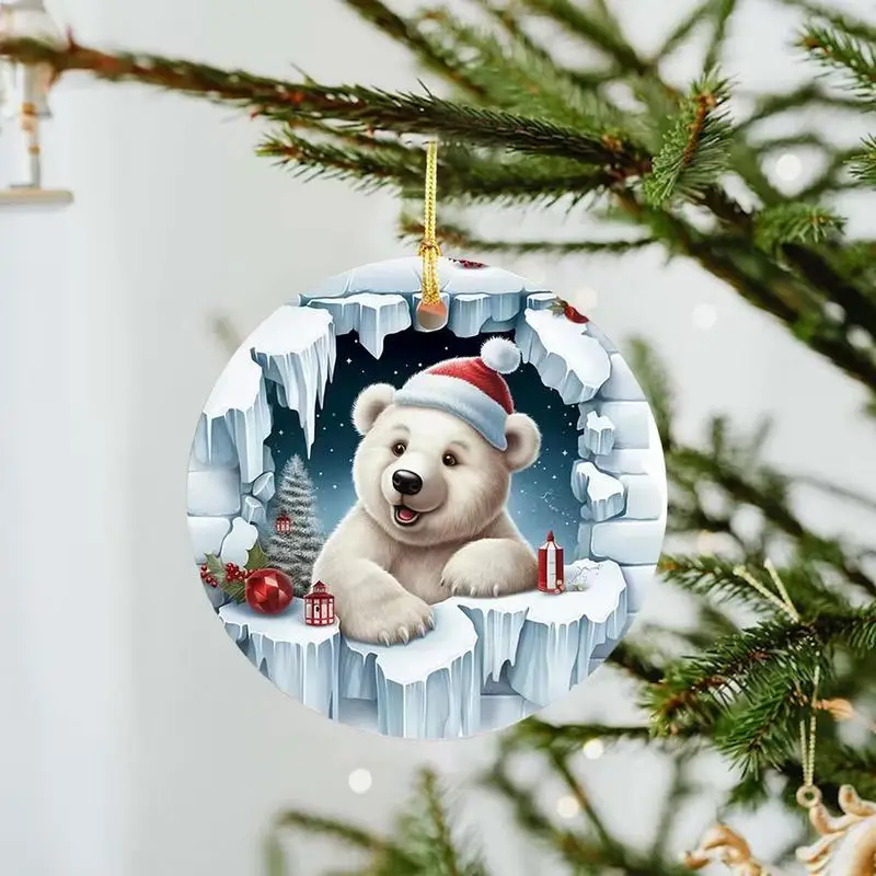 Snowman Christmas Tree Ornaments Break Through Acrylic Fantasy Christmas Wall Decor 2D Creative Window Ornaments For Holiday