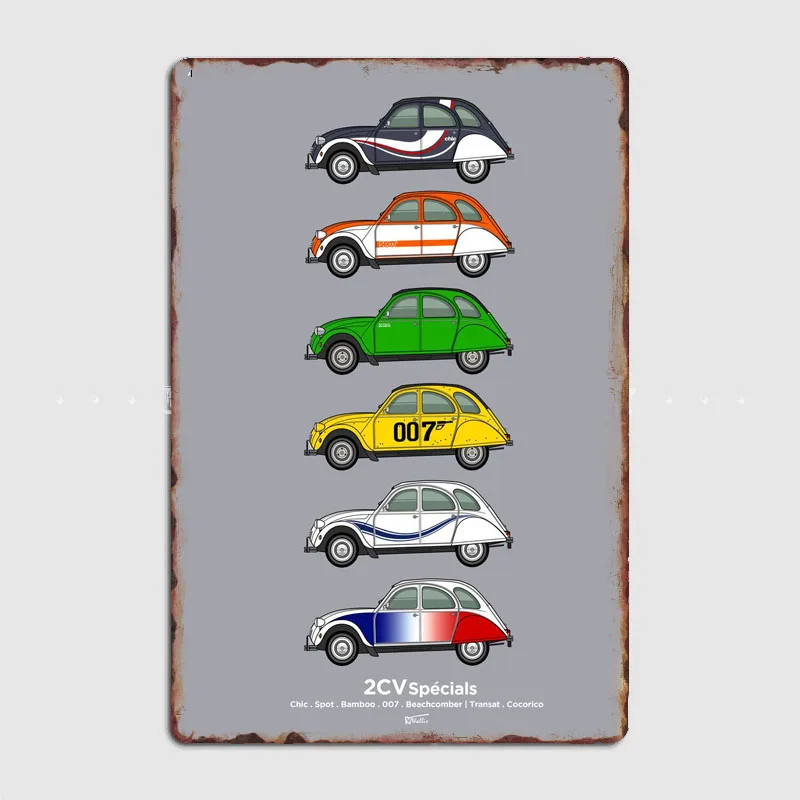 Classic Car Profiles 2CV Specials car collection Metal Poster Automobile Club Home Bedroom Bar Tin Sign Room Decor Wall Decor