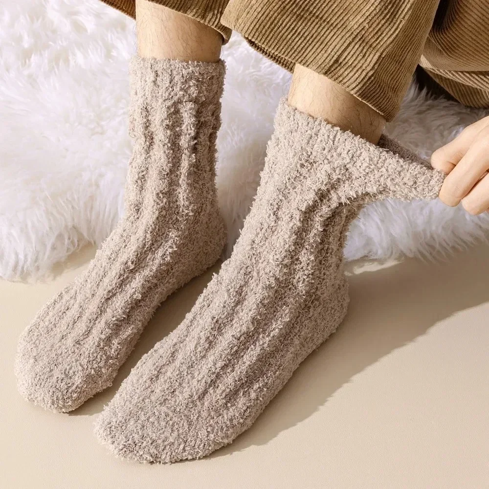 5 Pairs Coral Fleece Winter Socks Men Thick Warm Long Crew Socks Thermal  Cozy Fluffy Sleeping Socks Boys