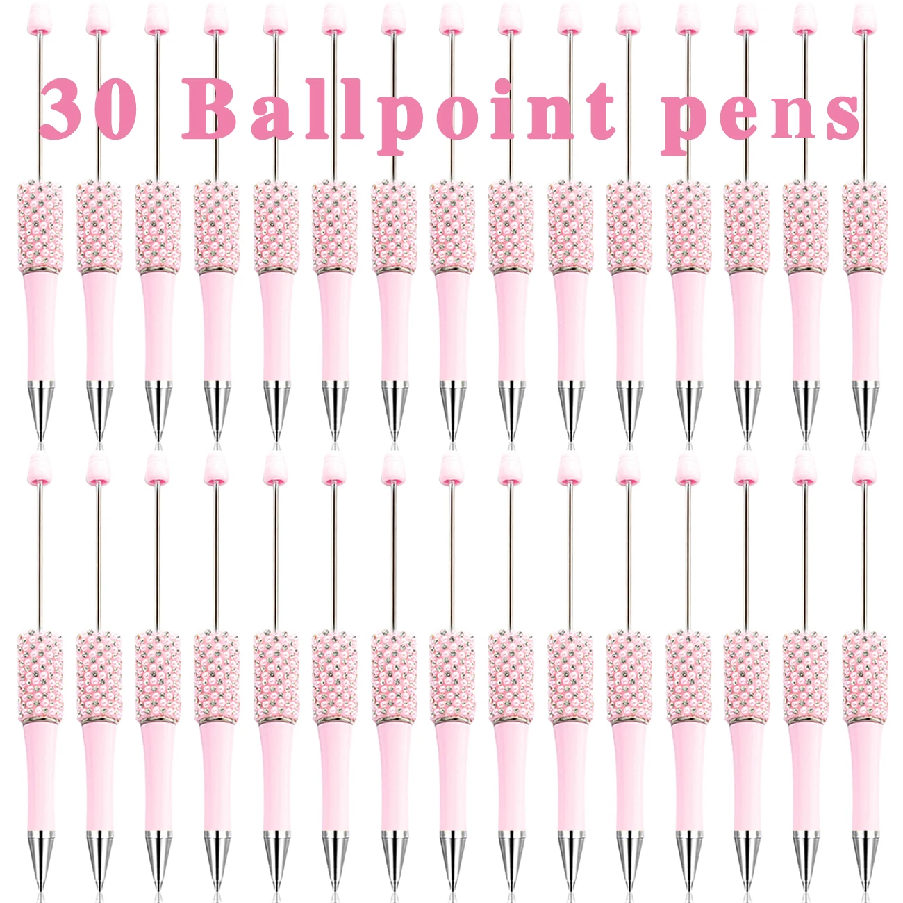 

30Pcs Pink Plastic Beadable Pens Assorted DIY Bead Pens Black Ink Ballpoint Pen for Kid Students Office School Supplies