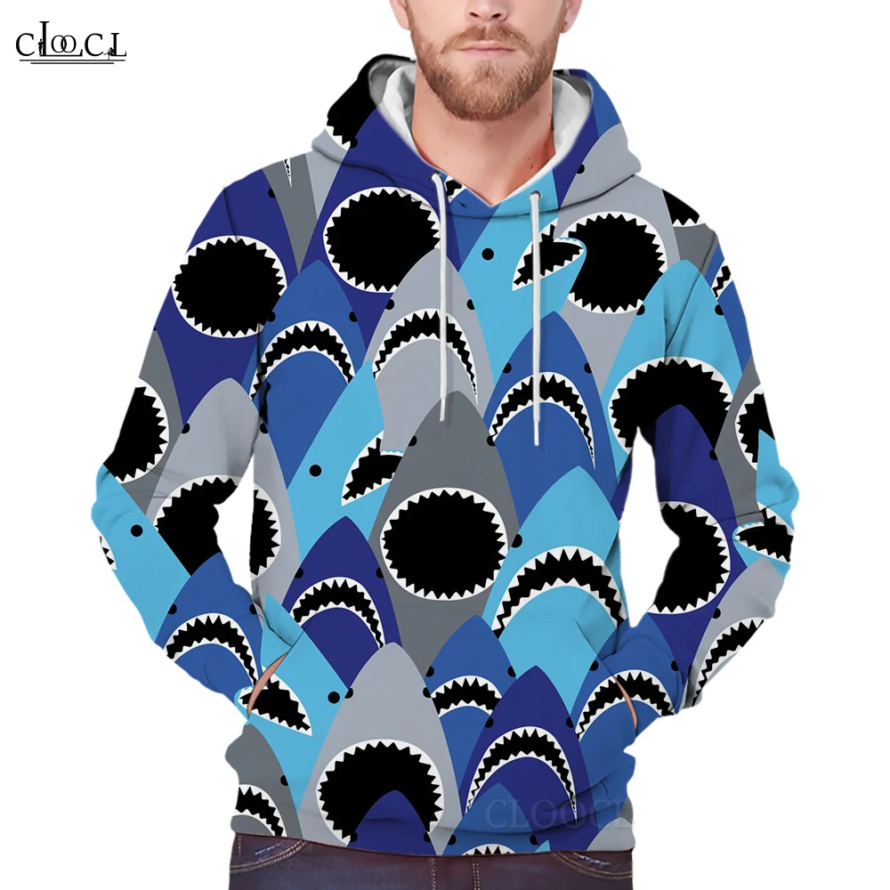 

CLOOCL Men Hoodies S-5XL Size Loose Jacket Pullover Tops Bigmouth Shark Printing Unisex Hoodie Sweatshirts Harajuku Streetwear