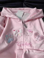 High Quality Embroidery Hoodie Jacket Sweet Cute Cat Cartoon Sweatshirts Coat Lolita Girl Kawaii Clothes Japanese Oversize Loose