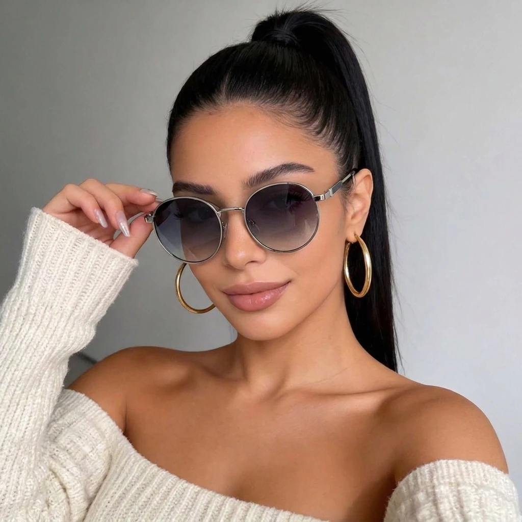 New Fashion Retro Round Metal Frame Sunglasses, Simple High-end Personalized Versatile Sun Protection Sunglasses 2603-1