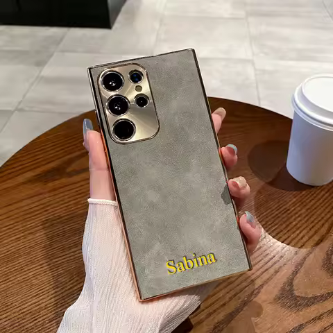 Luxury Leather Engraved DIY Case For Samsung S24 S23 S22 Ultra Plus A55 A35 A15 A25 Personalized Custom Letter Name Back Cover