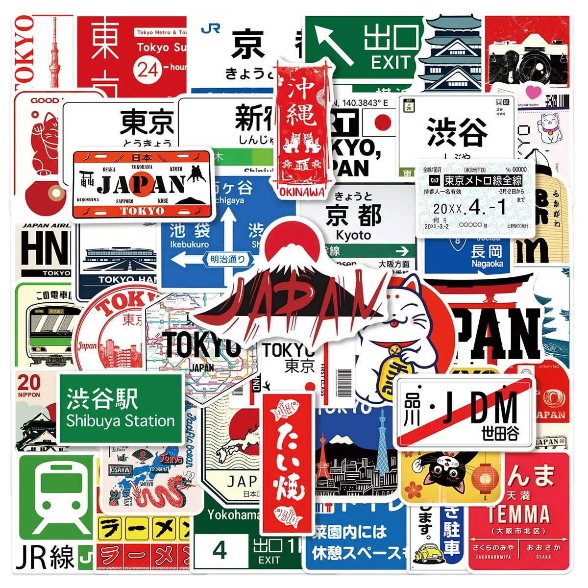 50Pcs Japanese Bus Stop Sign Logo Stickers DIY Japan Sticker Scrapbooking Phone Luggage Skateboard Waterproof Coquette Decals